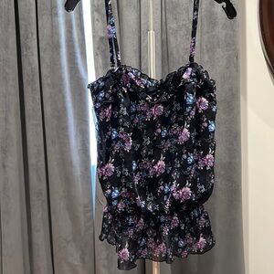 Floral blouson cami with ruffles